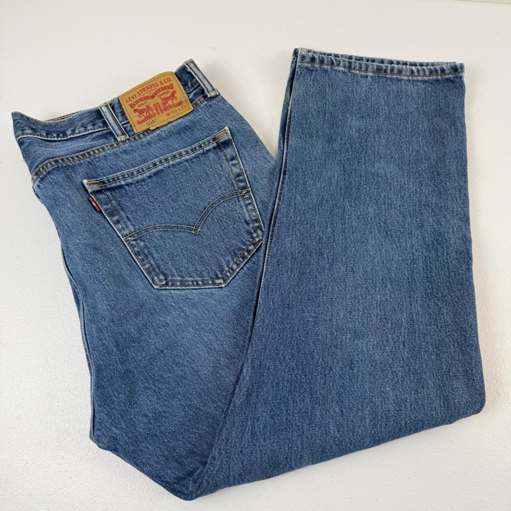 Levis 505 Regular Fit Straight Leg Jeans Mens 40x29 Medium Wash Blue Denim